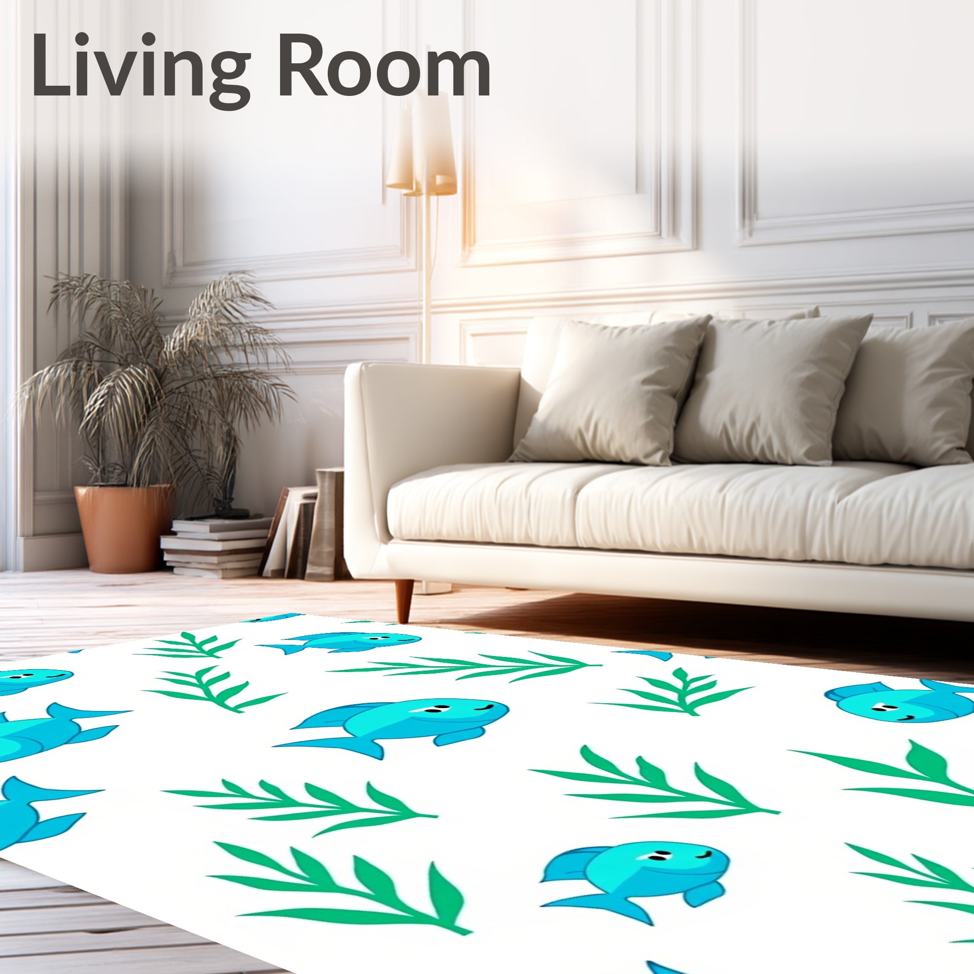 Cute Blue Fish Green Plants Rug