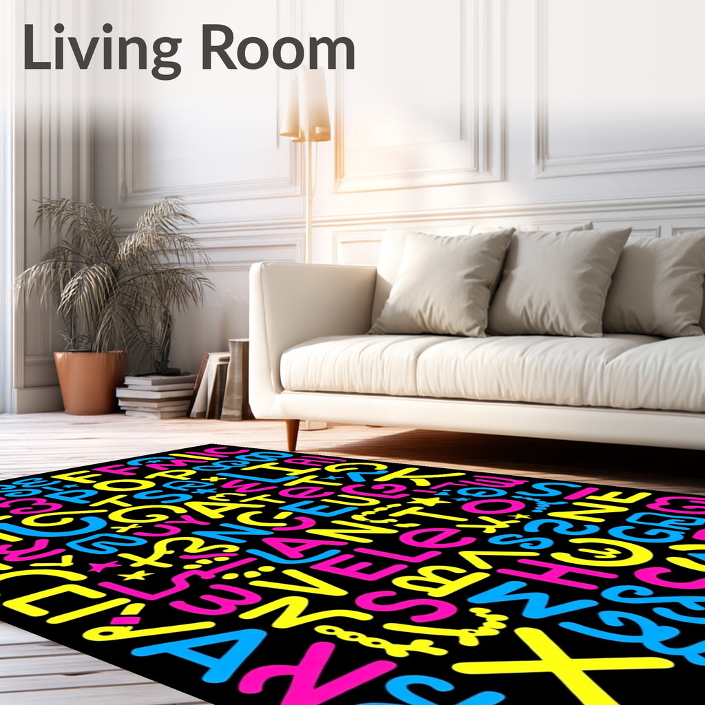 Colorful Alphabet Typography Chaos Rug