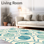 Aqua Botanical Swirl Garden Rug