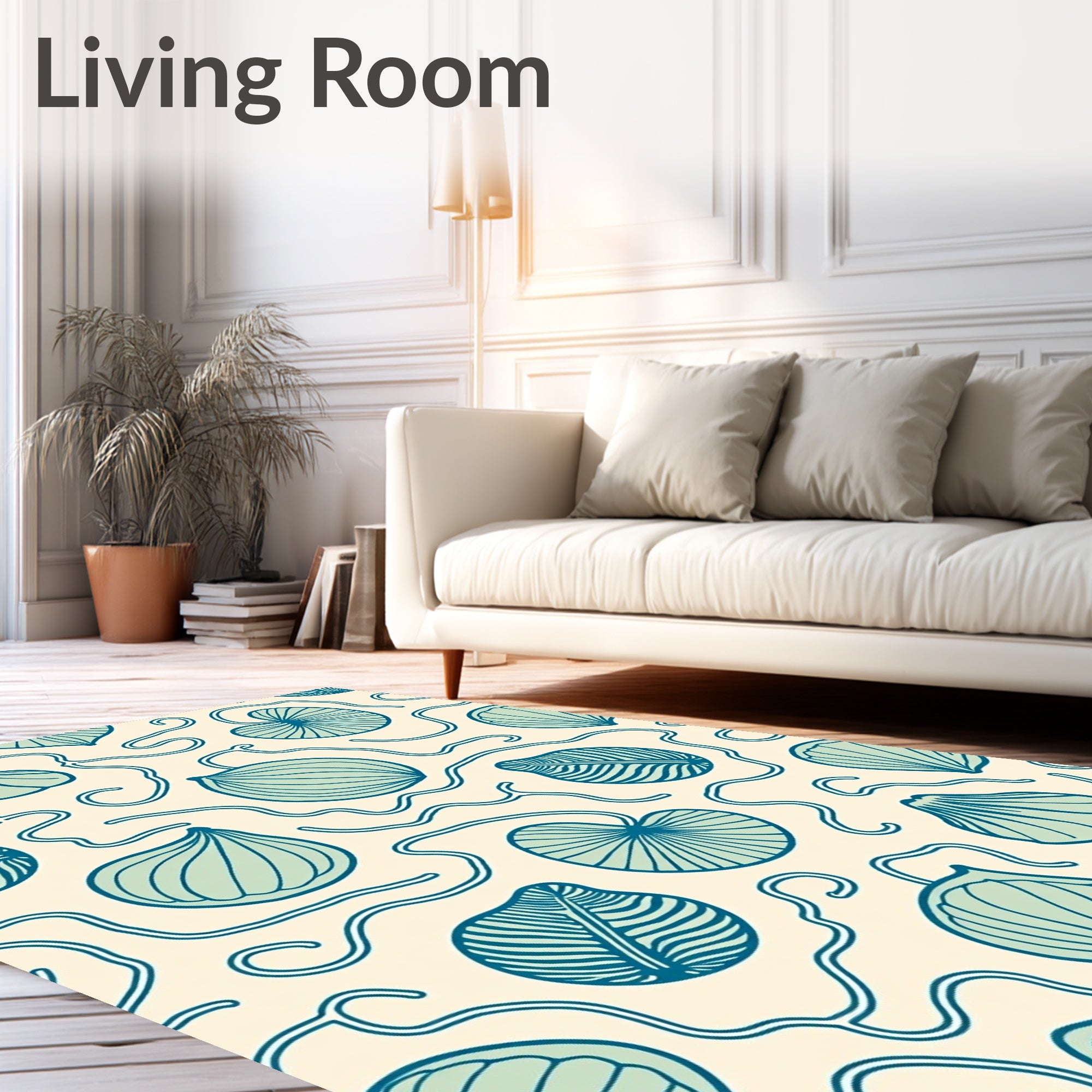 Aqua Botanical Swirl Garden Rug