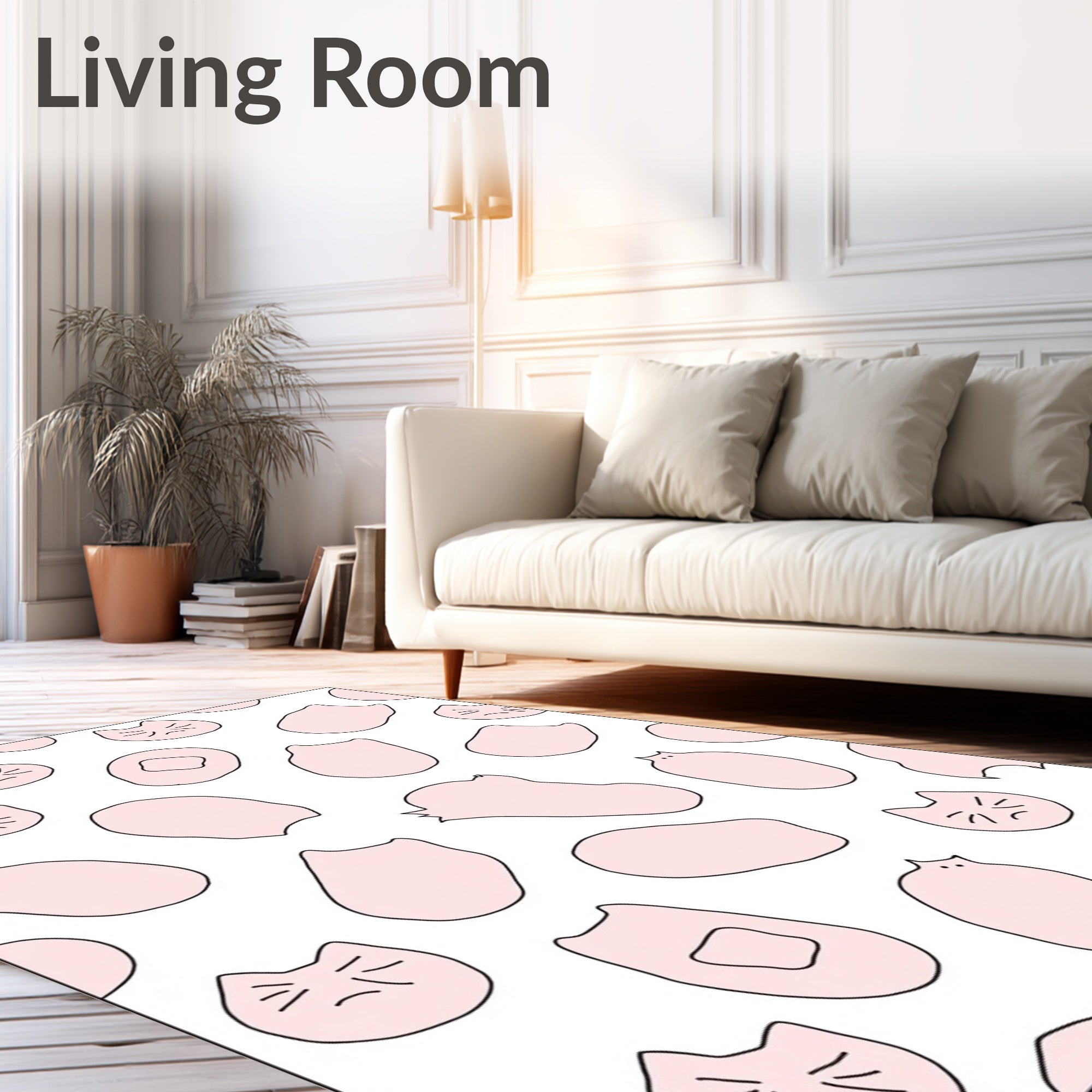 Playful Pink Kitty Faces Scattered Shapes Rug