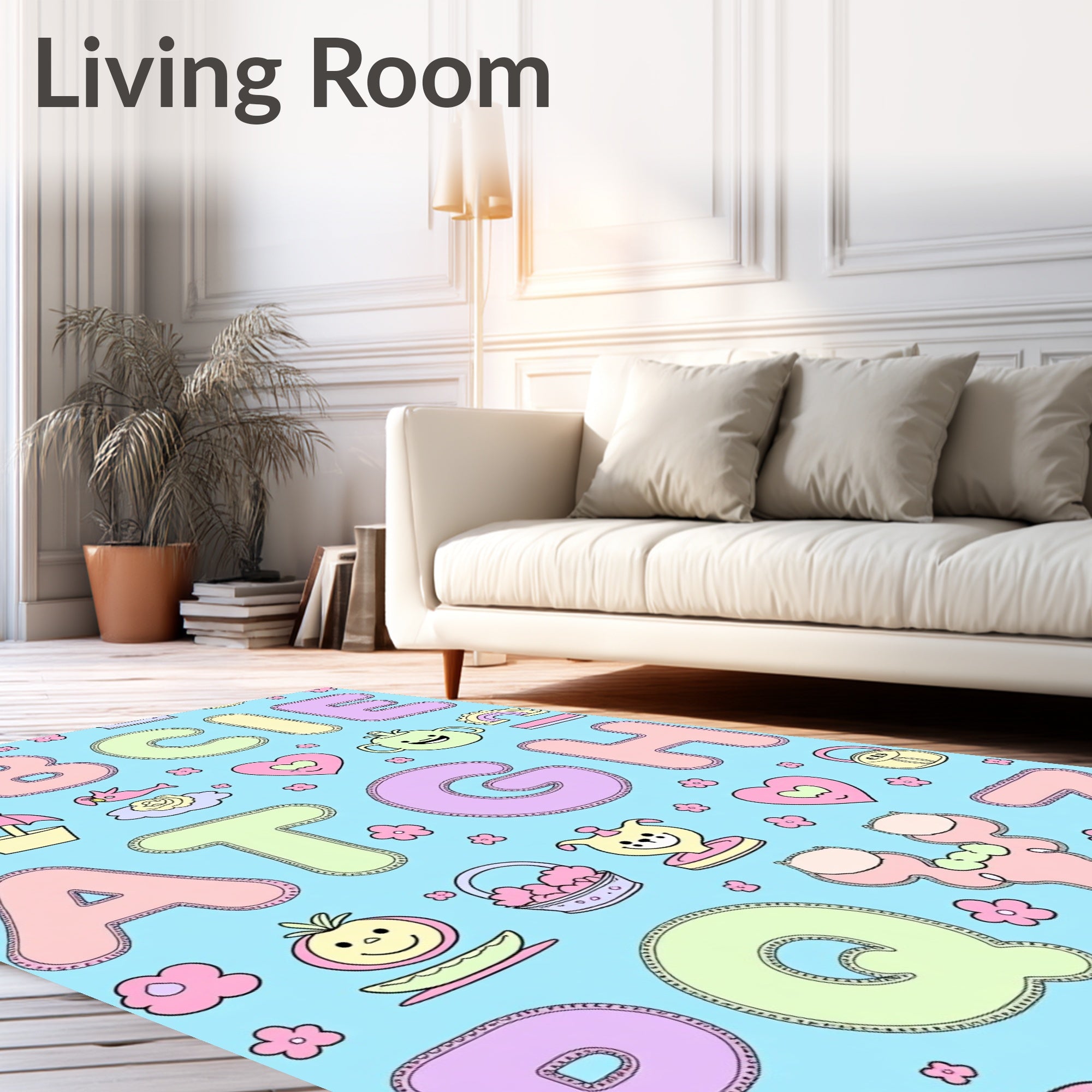 Pastel Alphabet Garden Whimsy Rug