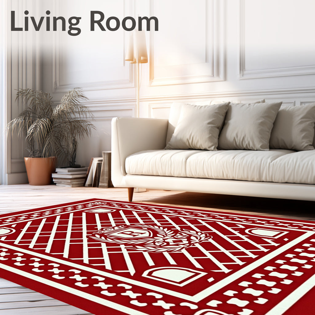Crimson Laurel Crest Geometric Rug