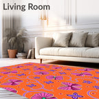 Vibrant Orange Pink Butterfly Floral Arrangement Rug
