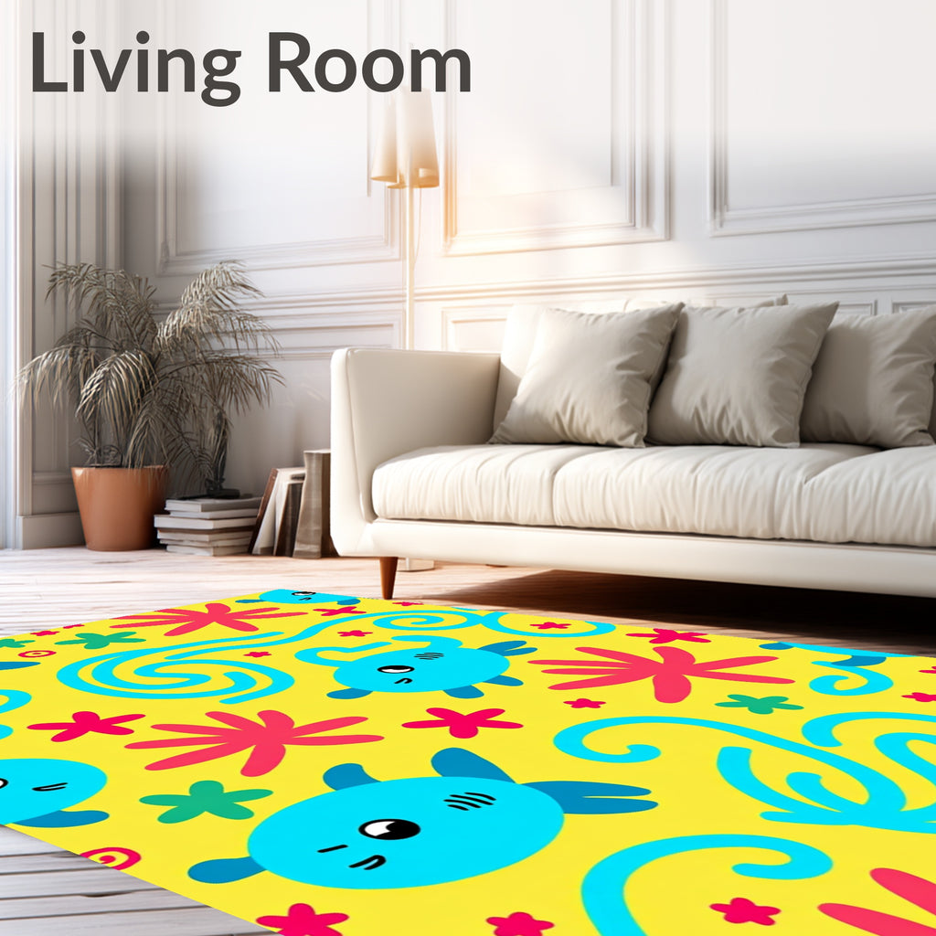 Happy Blue Turtle Coral Yellow Ocean Rug