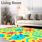 Happy Blue Turtle Coral Yellow Ocean Rug