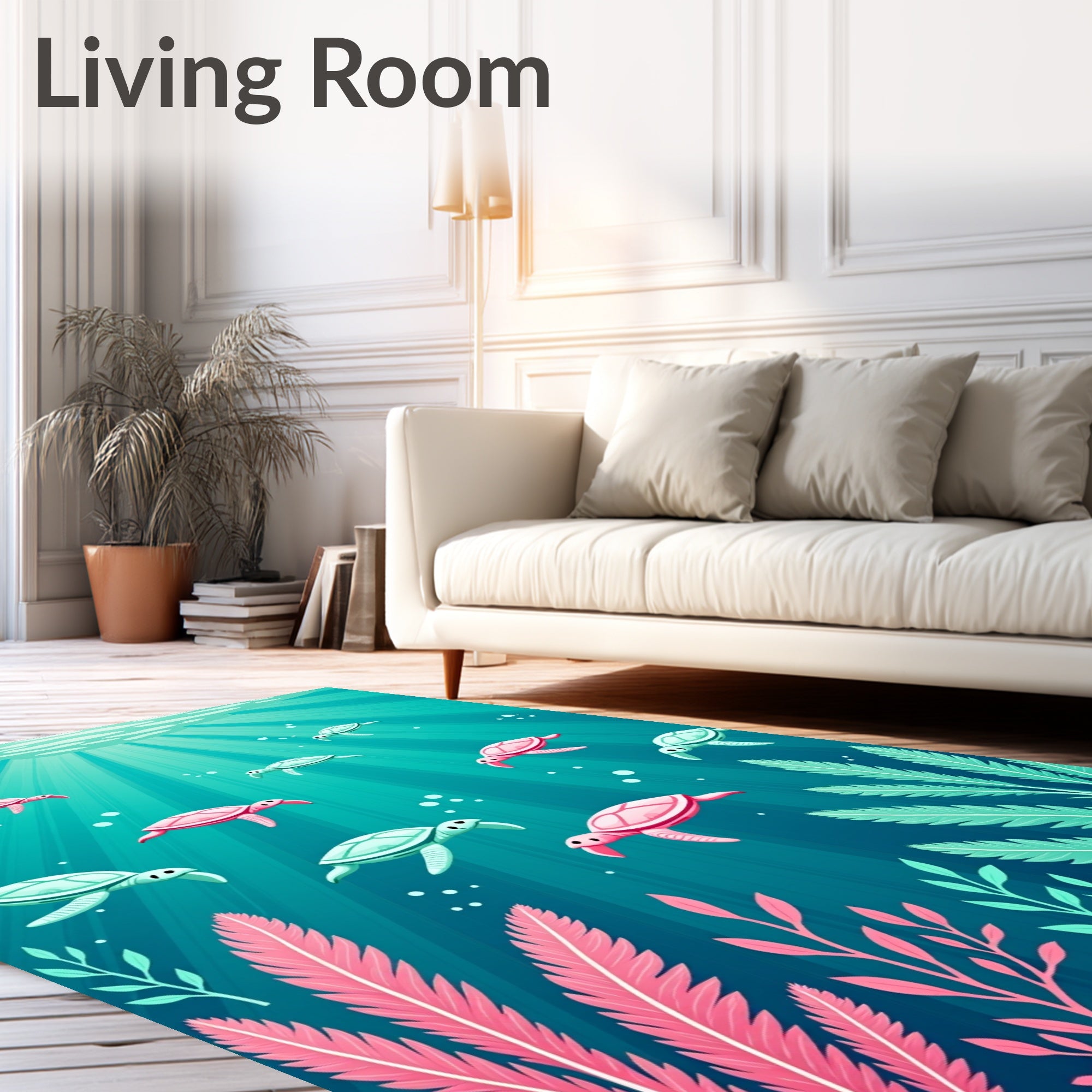 Underwater Sea Turtle Coral Scene Rug