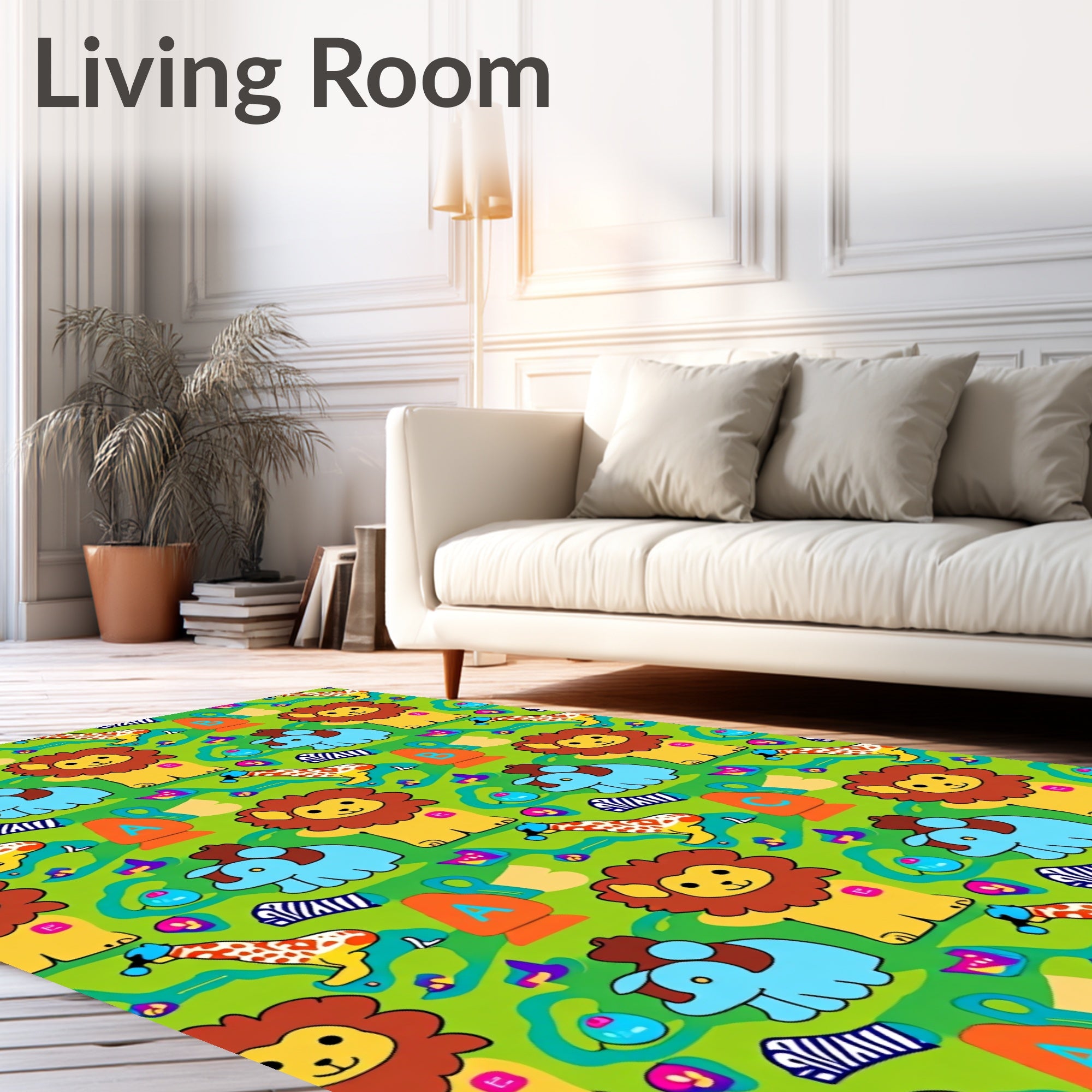 Whimsical Animal Alphabet Safari Playground Rug
