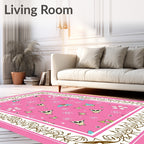 Pink Whimsical Owl Butterfly Floral Rug
