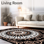 Peach Black Mandala Art Rug