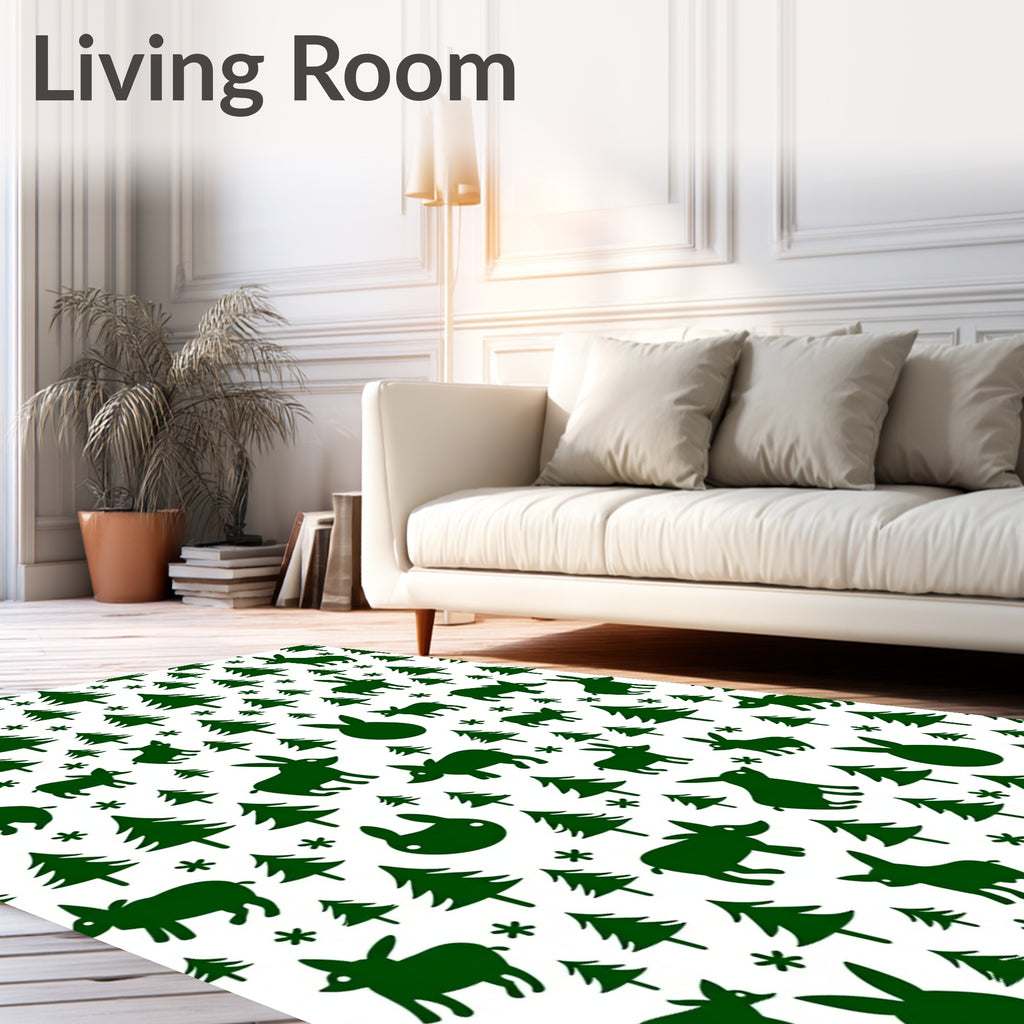 Green Forest Bunnies Christmas Trees Rug