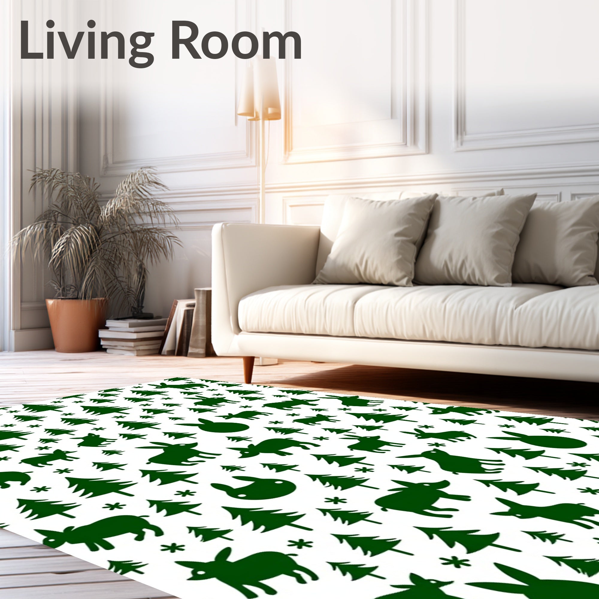 Green Forest Bunnies Christmas Trees Rug