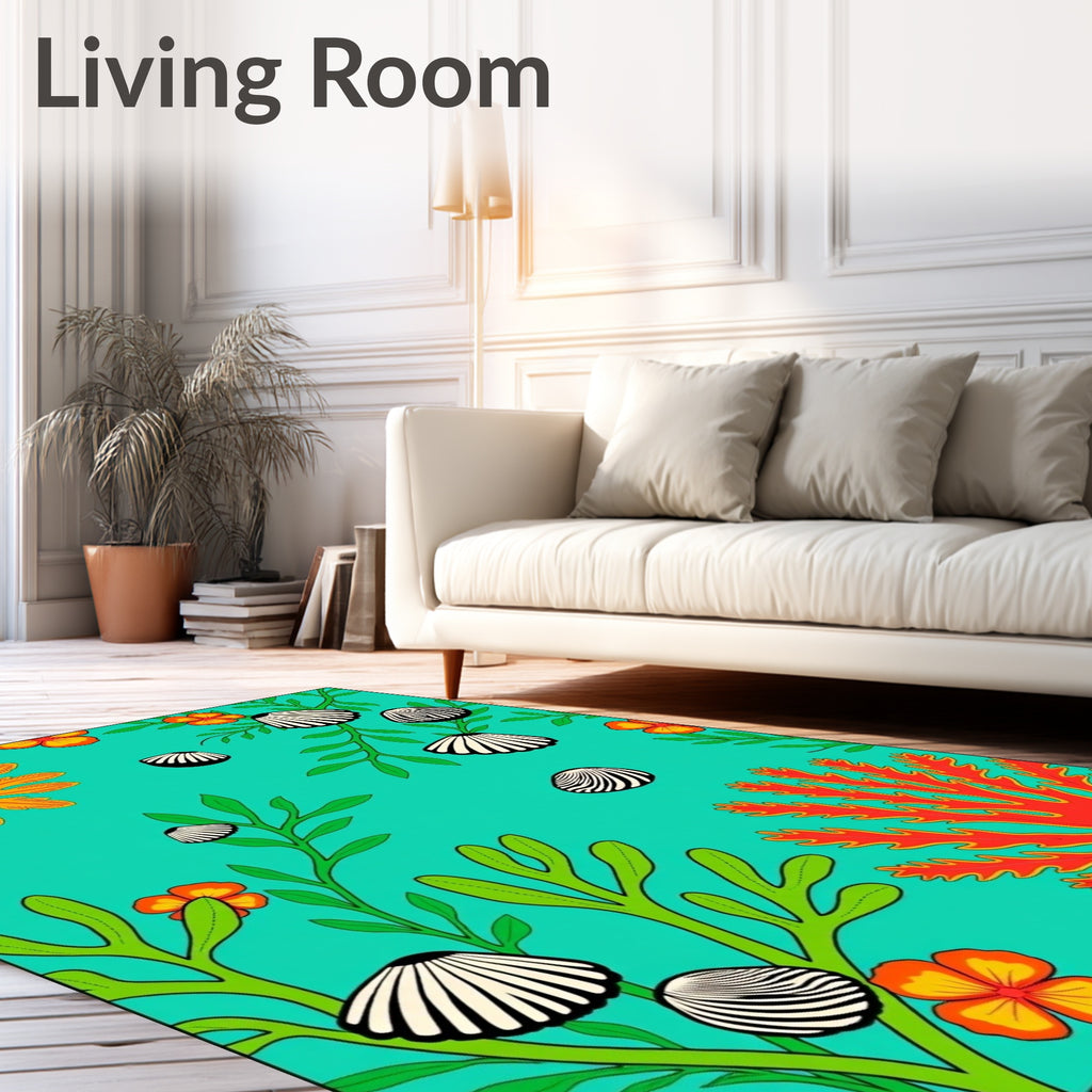 Turquoise Ocean Life Shell Garden Rug