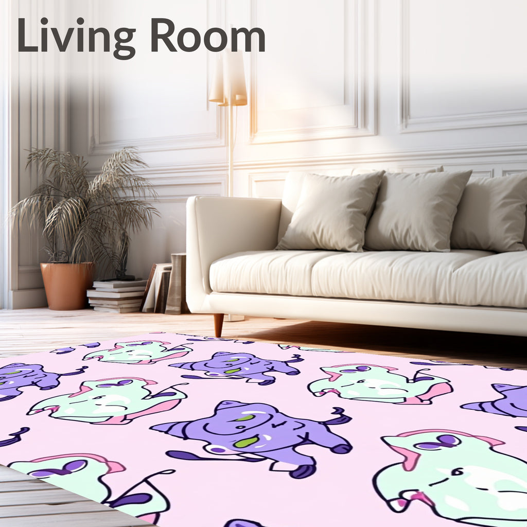 Whimsical Purple Mint Creature Collage Rug
