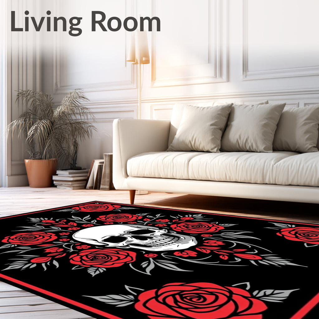 Dark Floral Skull Romance Rug