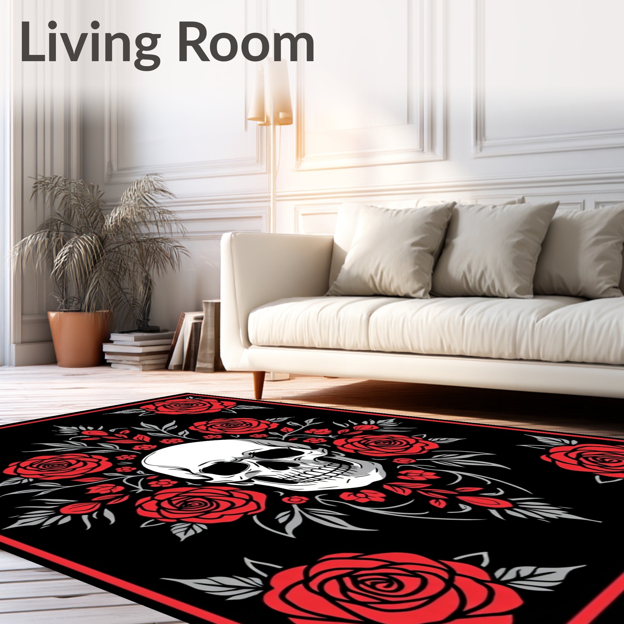 Dark Floral Skull Romance Rug
