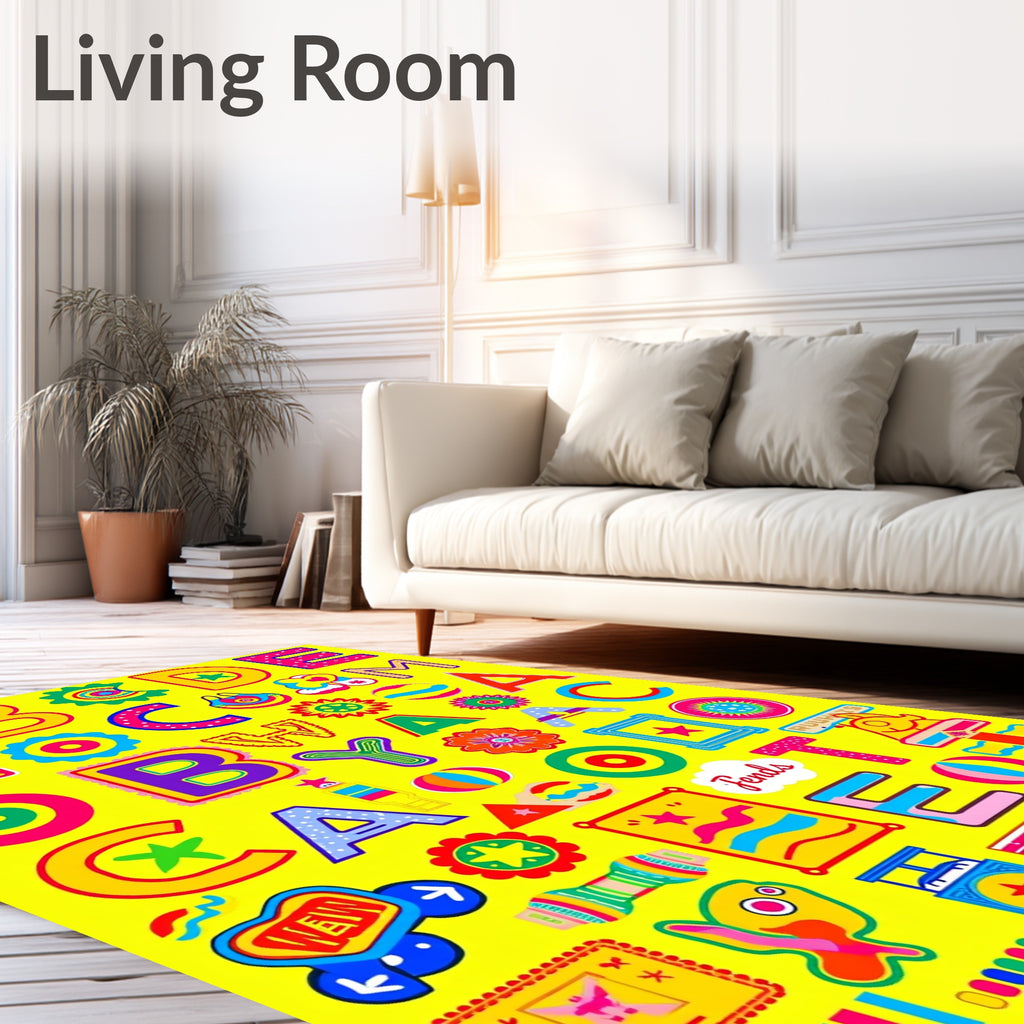 Playful Alphabet Collage Bright Colors Rug