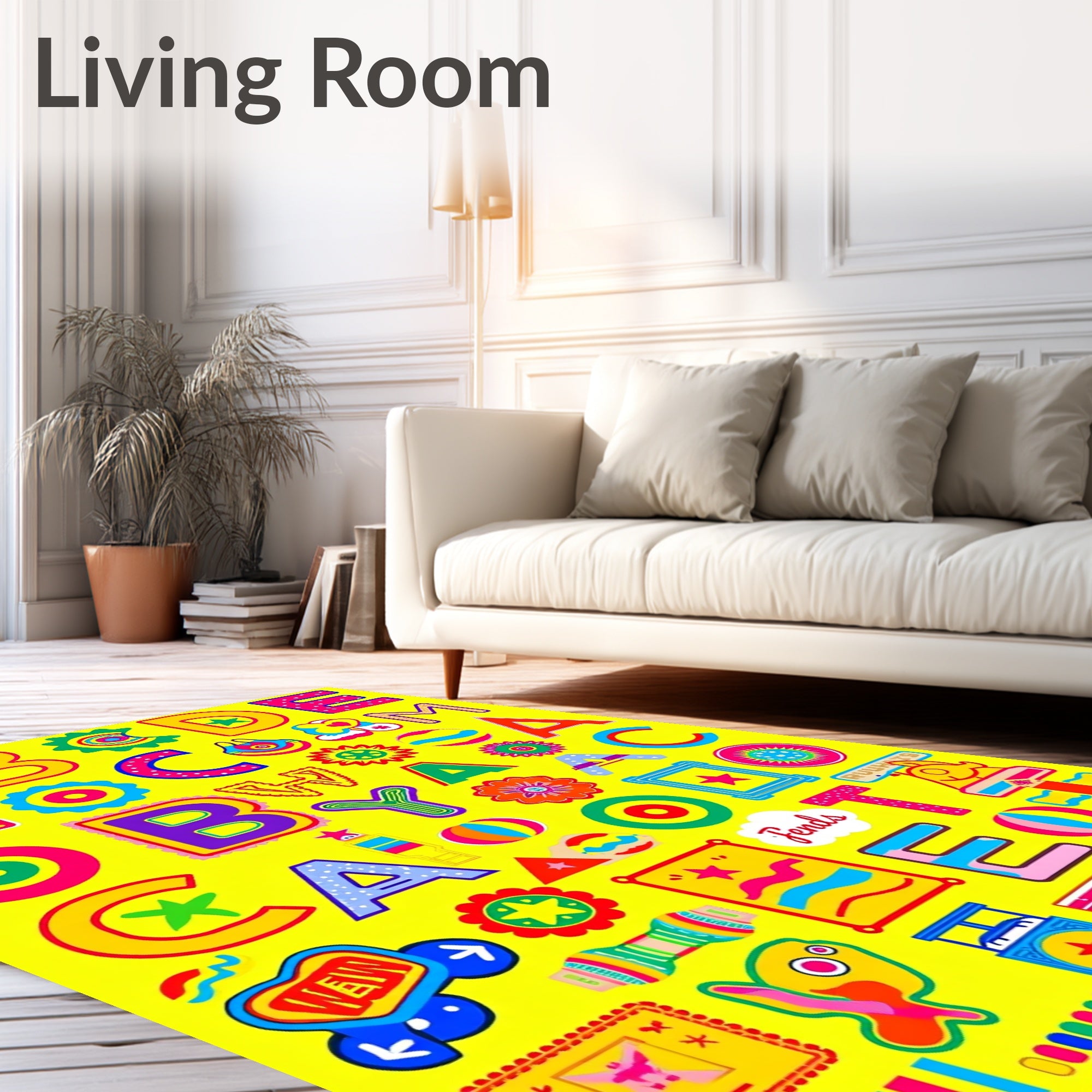 Playful Alphabet Collage Bright Colors Rug