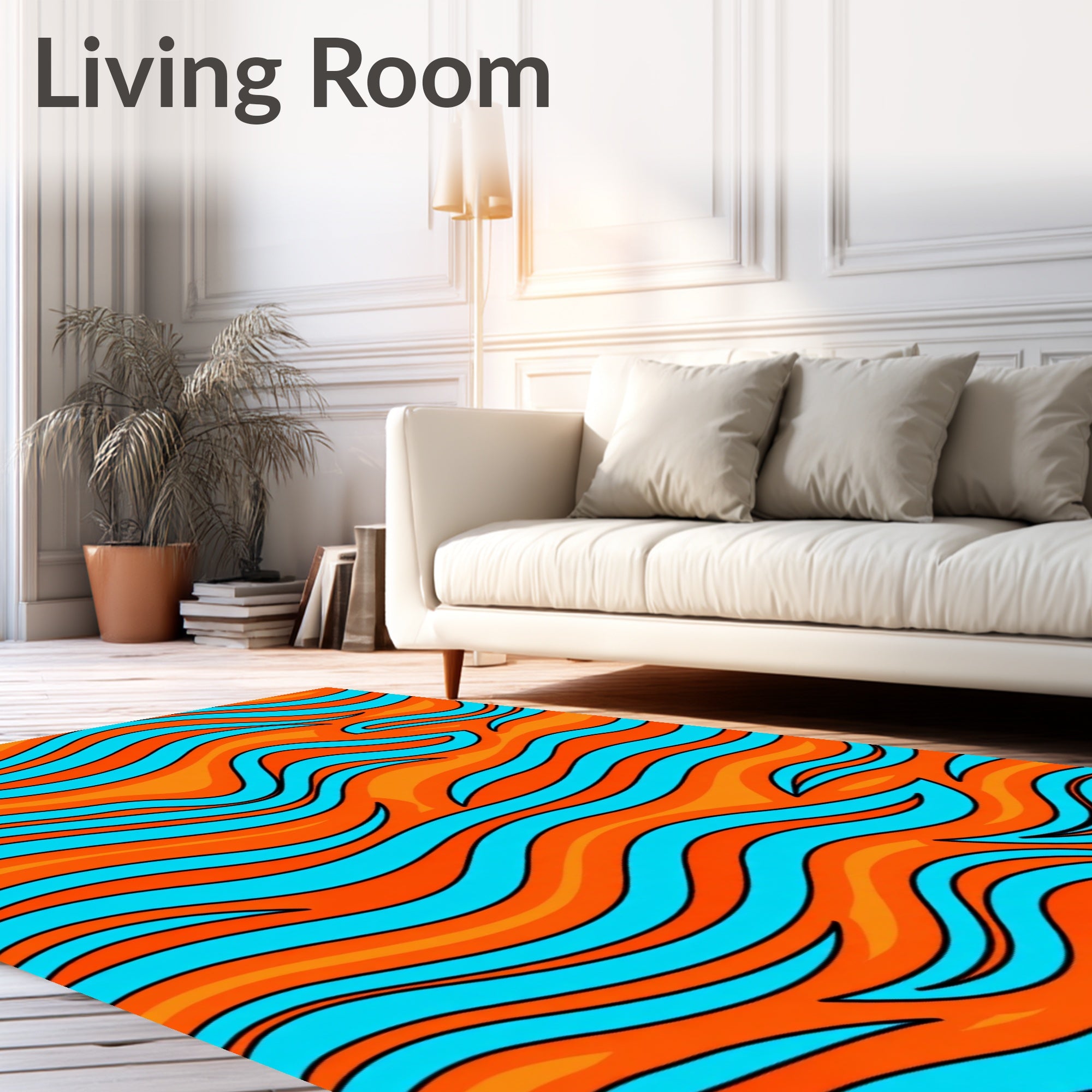 Vibrant Orange Aqua Swirl Rug