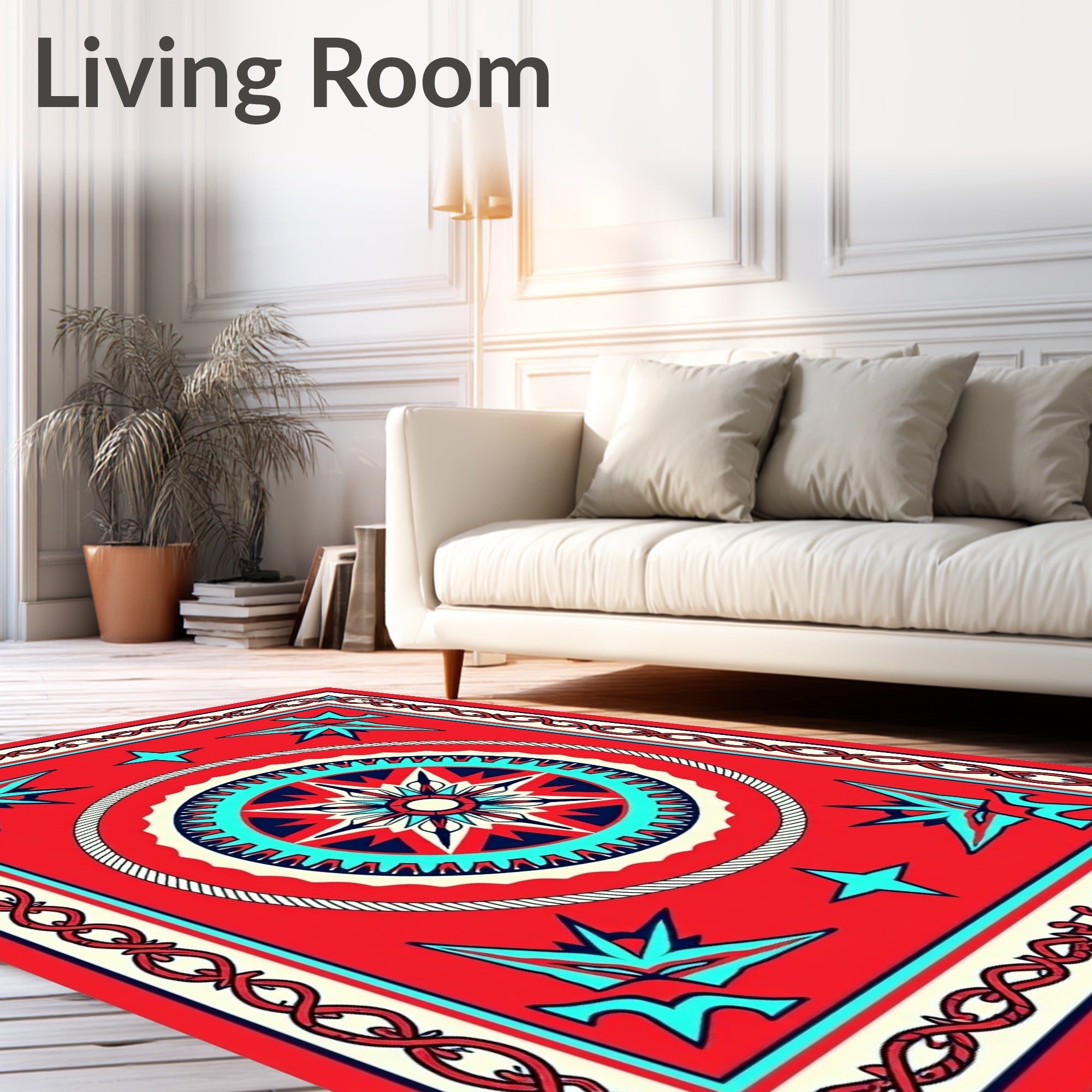 Crimson Nautical Compass Star Rug