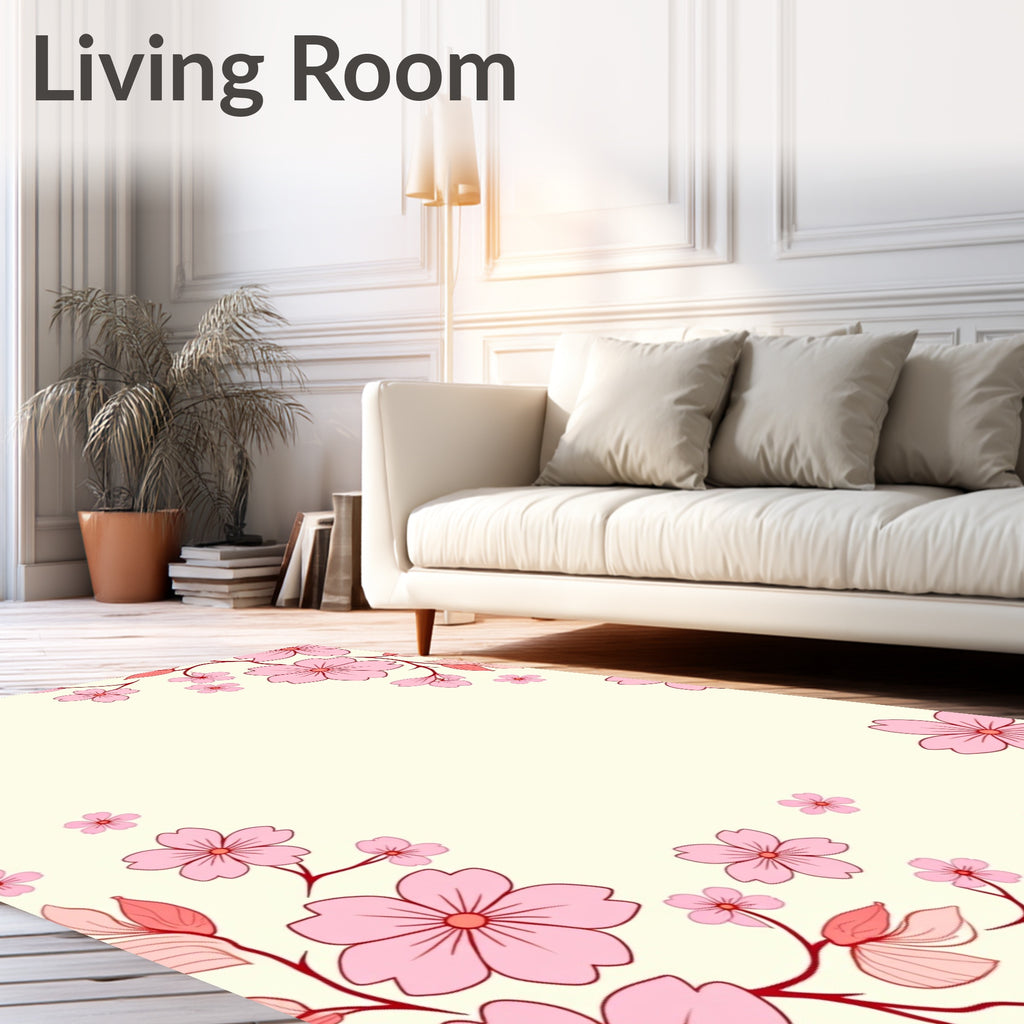 Soft Pink Floral Branches Romance Rug