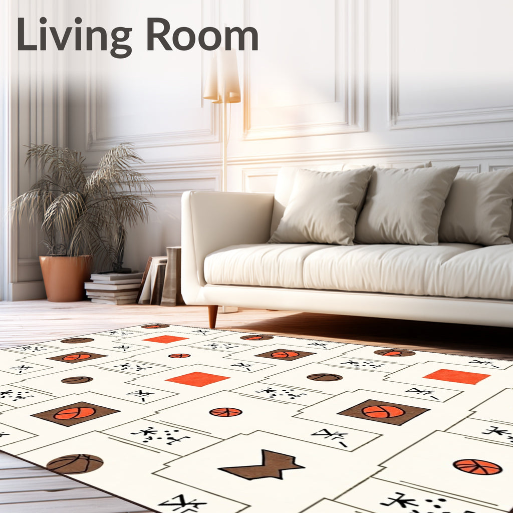 Abstract Red Basketball Graphic Rug