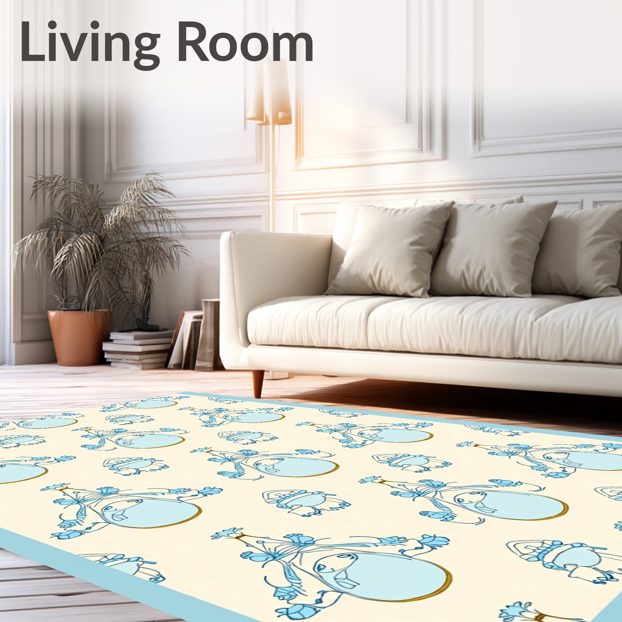 Whimsical Blue Character Repeating Pattern Rug