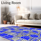 Bold Blue Grid Abstract Squares Rug