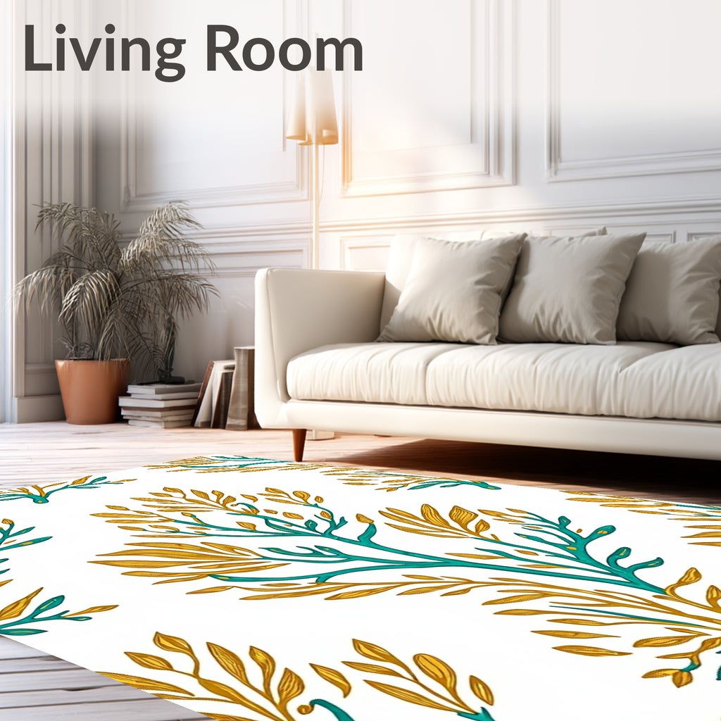 Teal Gold Branch Blossom Repeating Rug