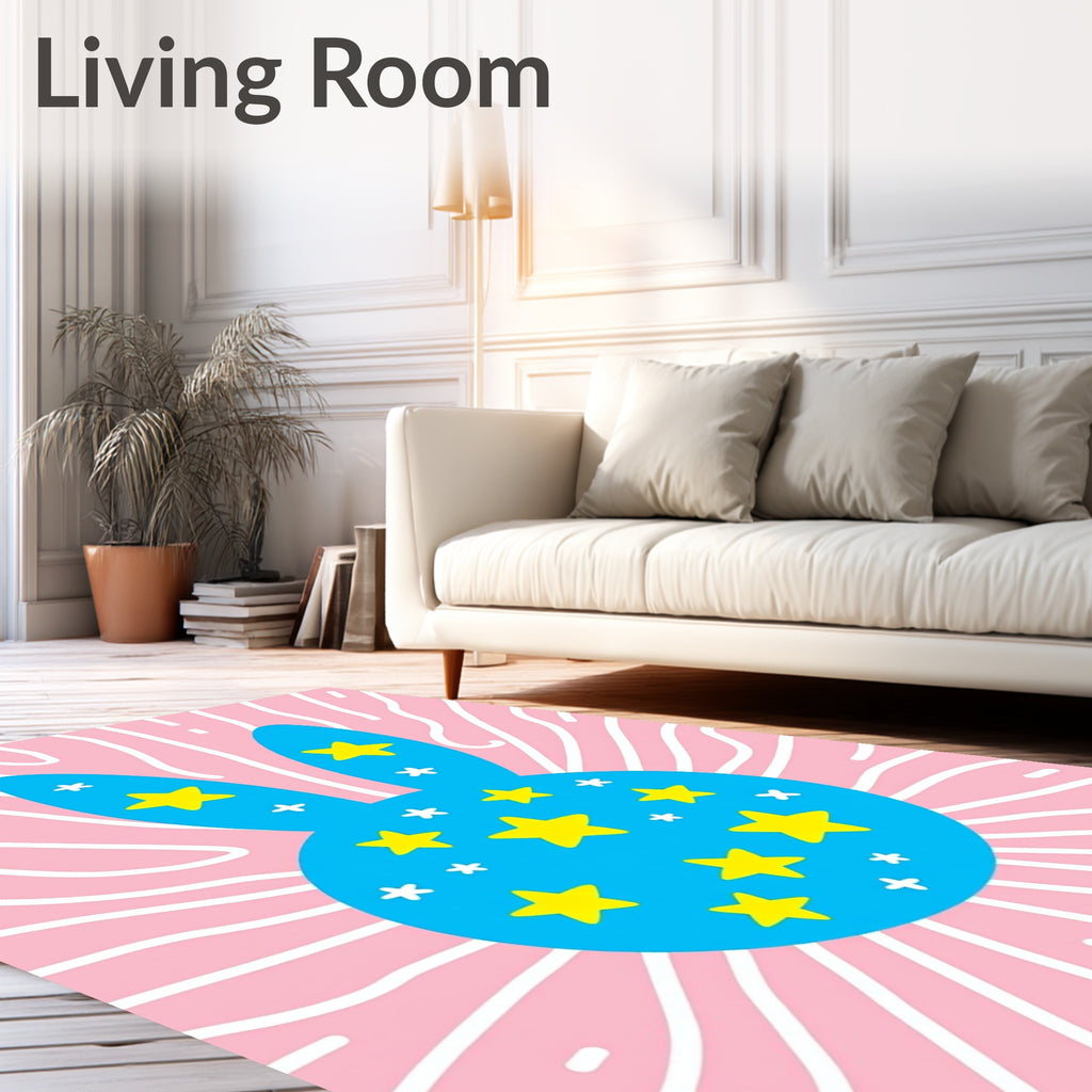 Cyan Bunny With Yellow Stars Rug