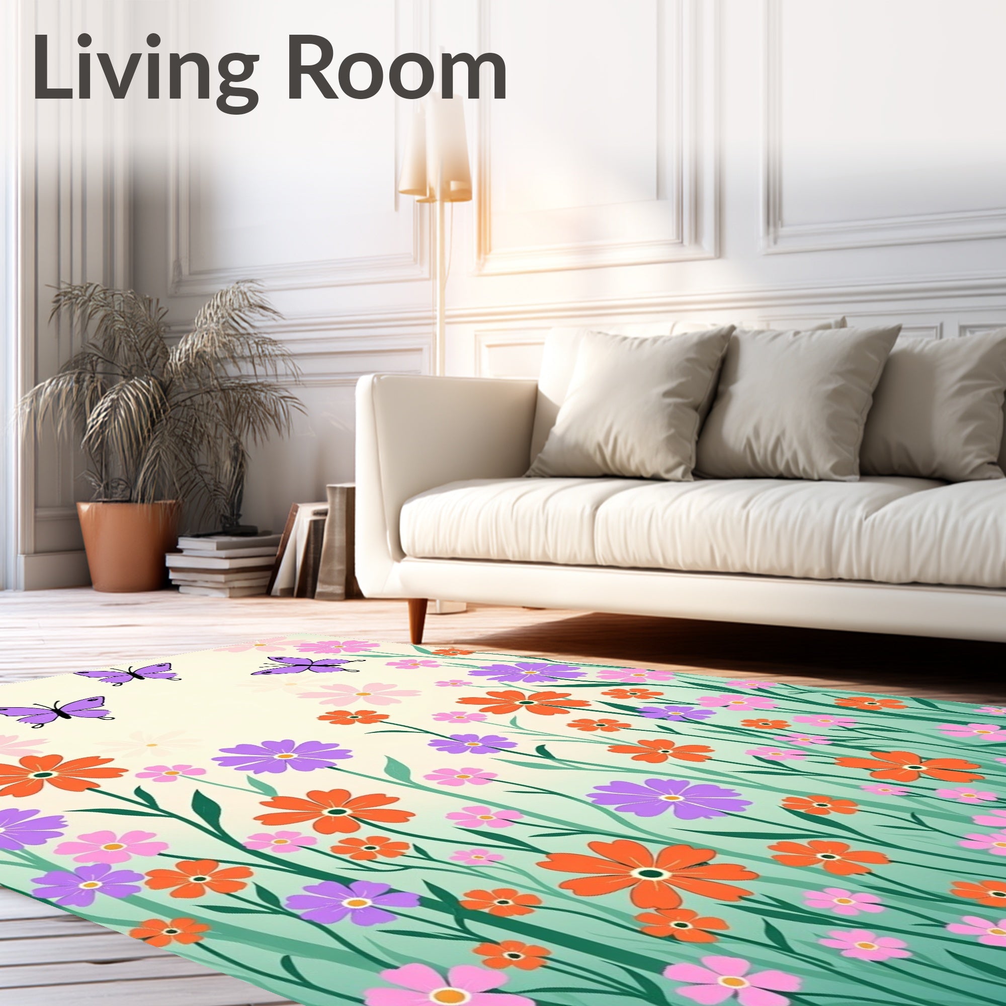 Vibrant Butterflies Floral Meadow Rug