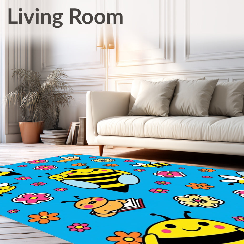 Cute Yellow Bees With Flowers Rug