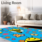 Cute Yellow Bees With Flowers Rug