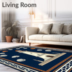Coastal Lighthouse and Seashells Navy Orange Rug