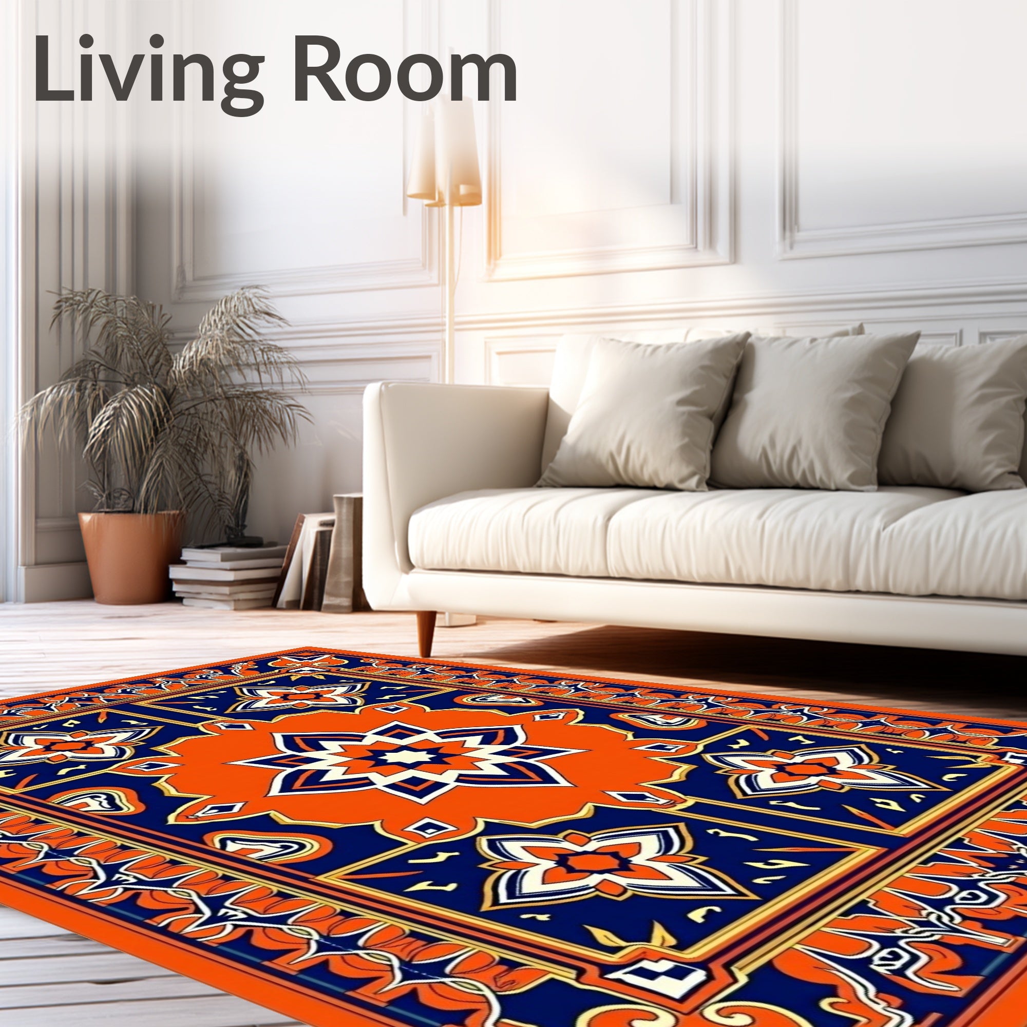 Vibrant Orange Cobalt Starburst Medallion Rug