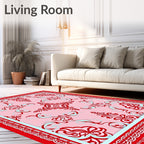 Crimson Red Damask Scroll Medallion Rug