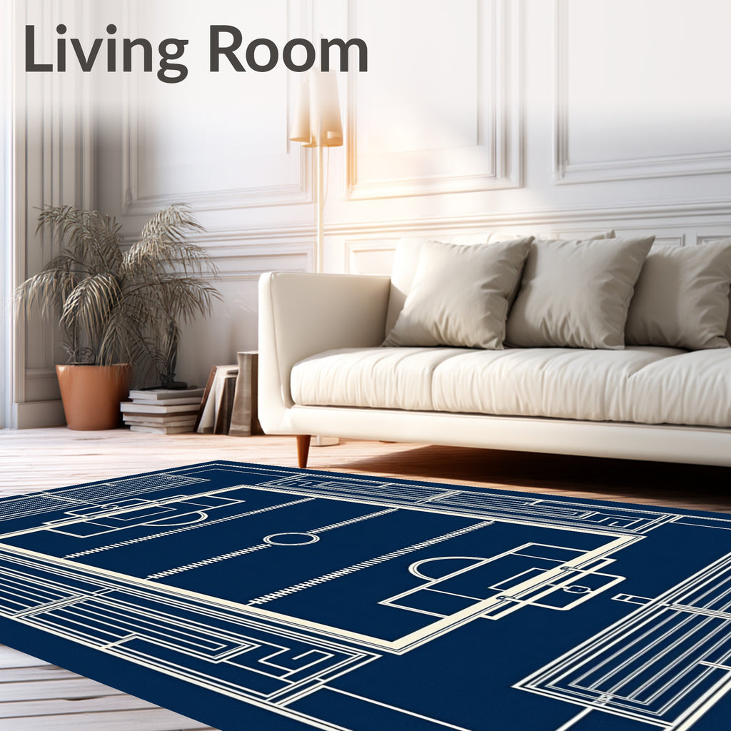 Blueprint Field Abstract Geometric Rug