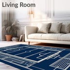 Blueprint Field Abstract Geometric Rug