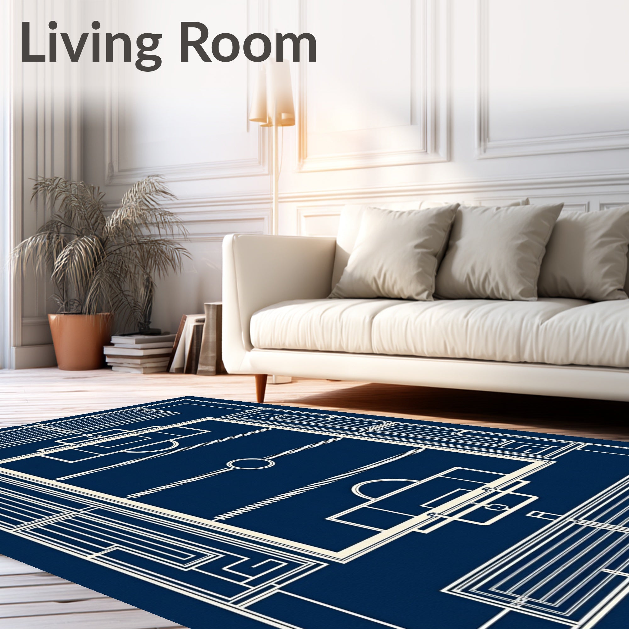 Blueprint Field Abstract Geometric Rug
