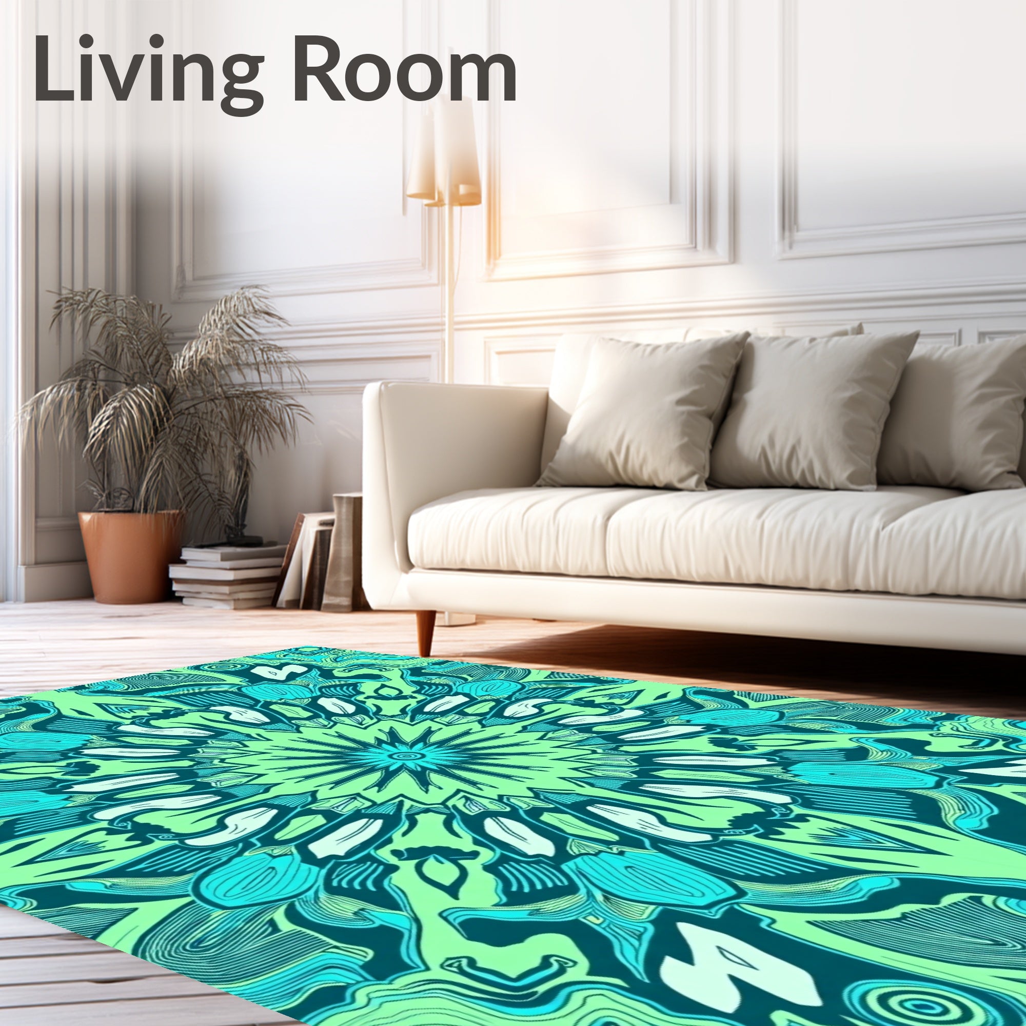 Mint Green Teal Medallion Mandala Rug