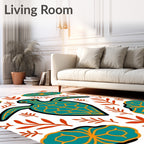 Teal Orange Turtle Botanical Arrangement Rug