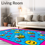 Cute Bee and Smiley Face Collage Rug