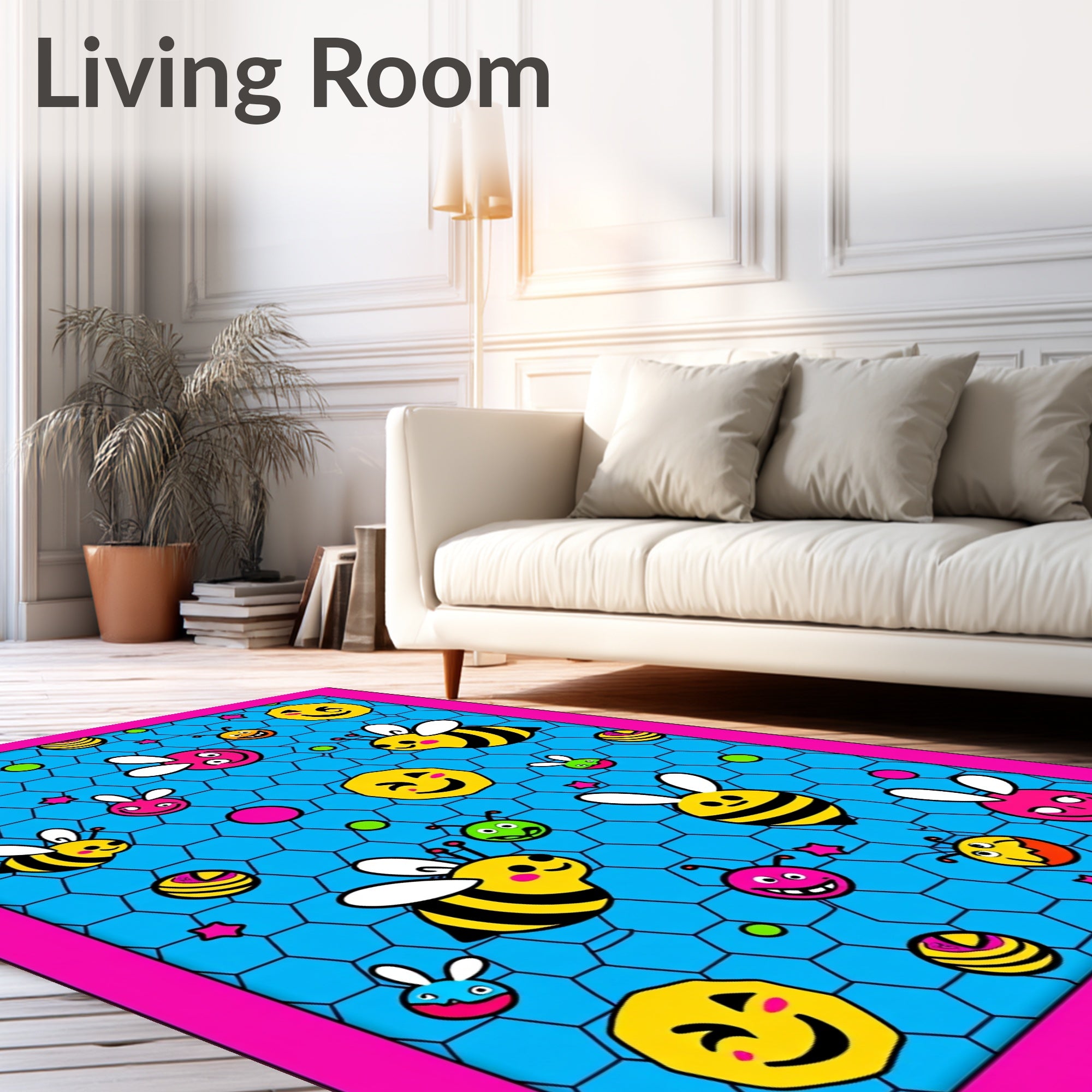 Cute Bee and Smiley Face Collage Rug