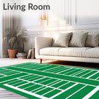 Emerald Green White Geometric Grid Rug