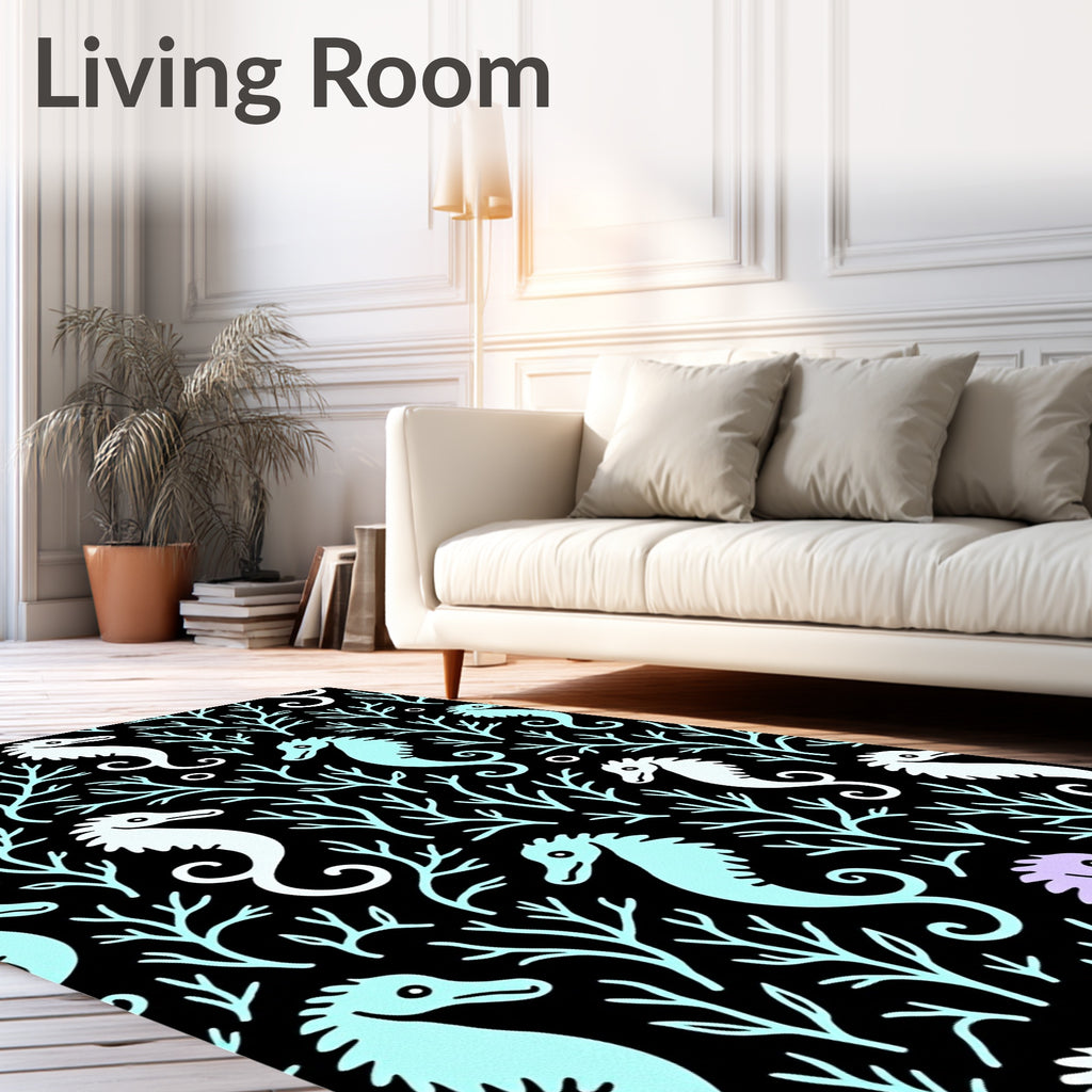 Pastel Seahorse Coral Scene Rug