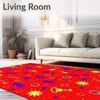 Red Yellow Blue Stylized Figures Cups Rug