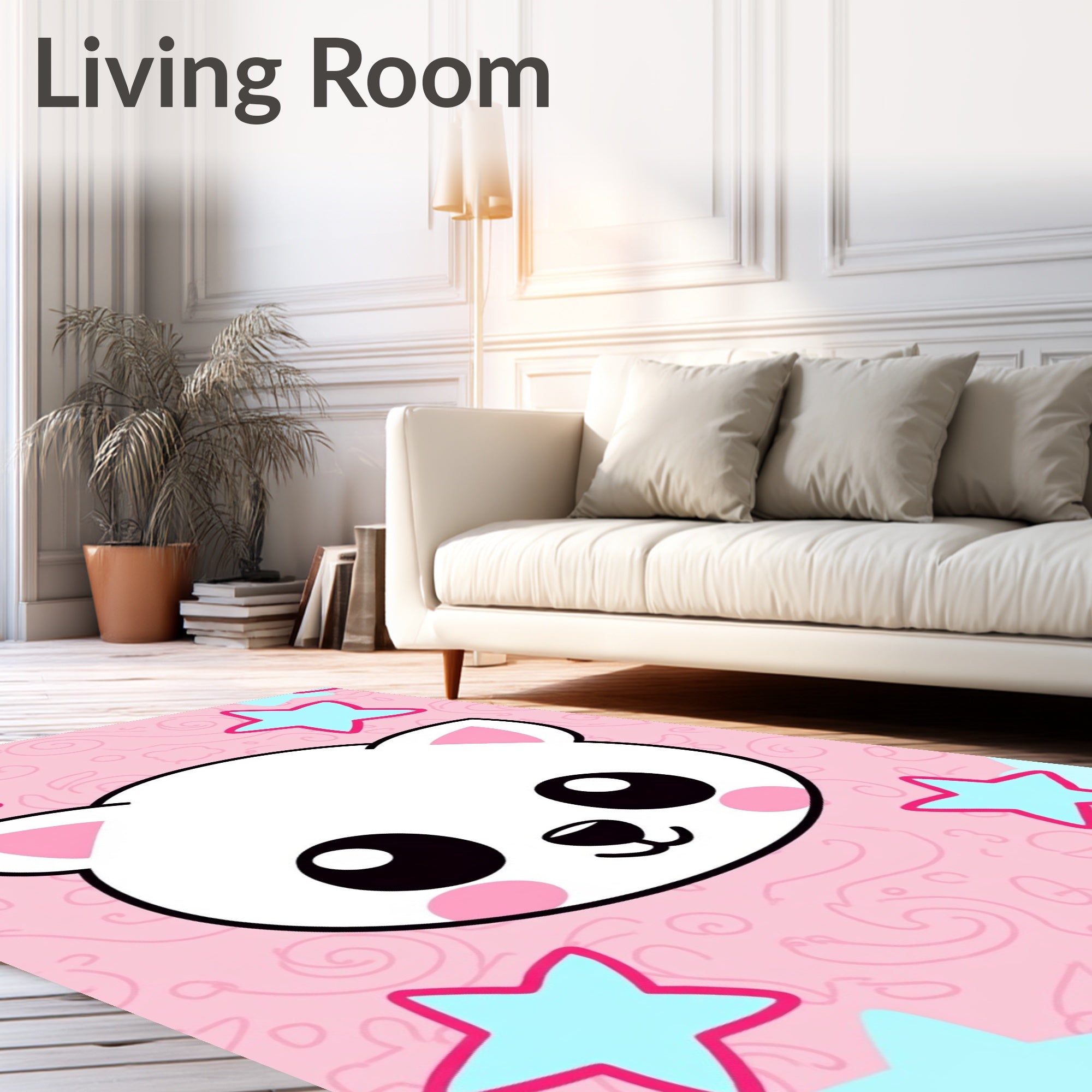 Cute Pink Kawaii Cat Stars Rug