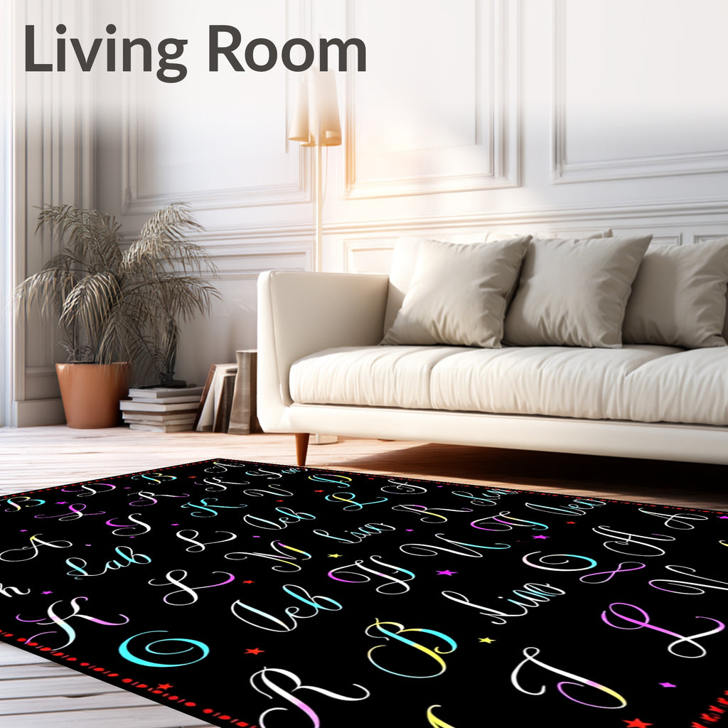 Colorful Calligraphy Alphabet Garden Rug
