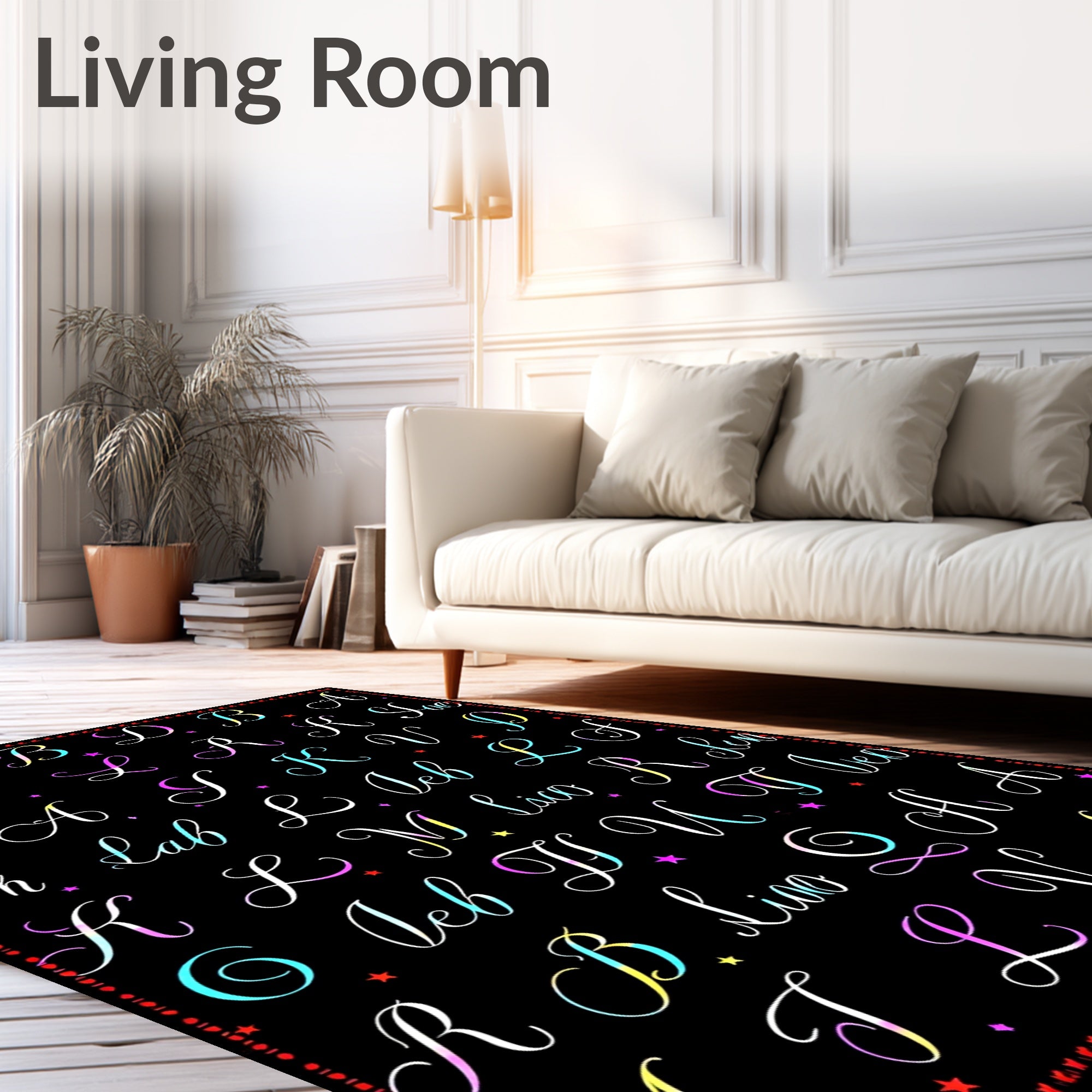 Colorful Calligraphy Alphabet Garden Rug