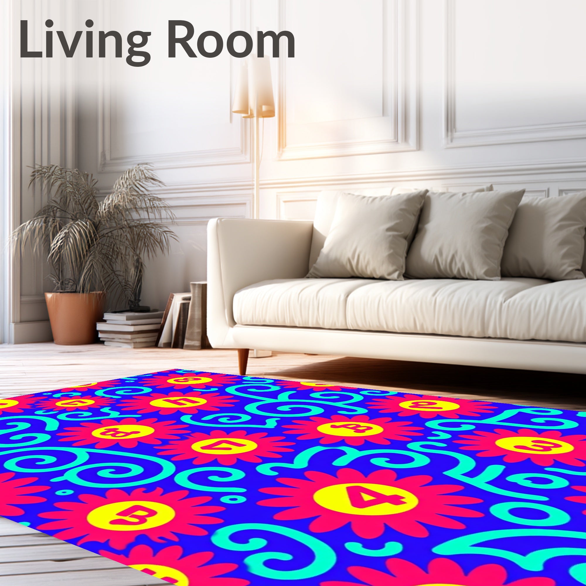 Bright Red Yellow Floral Swirl Rug